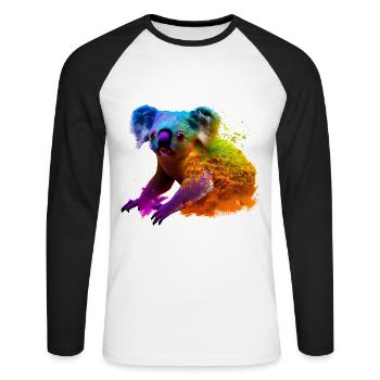 Koala in explosion of colour - Unisex Long Sleeve Baseball T-Shirt - white/black - Front - Nik (191cm)