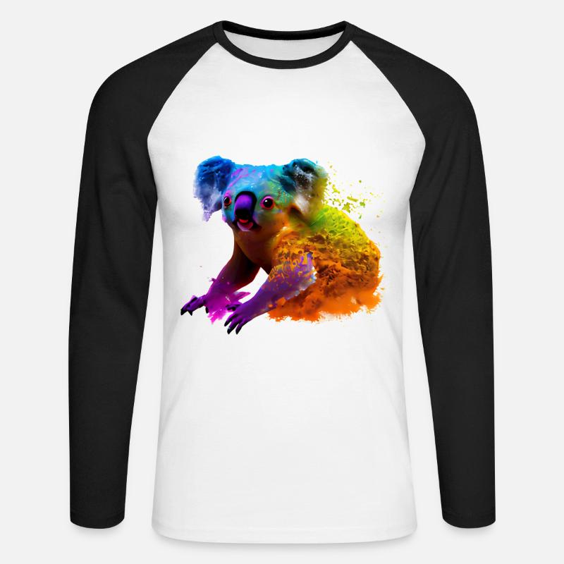 Koala in Farbexplosion - Unisex Baseballshirt langarm - Weiß/Schwarz