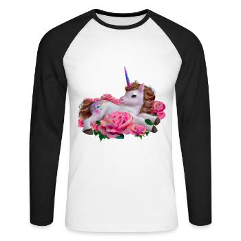 Unicorn in roses - Unisex Long Sleeve Baseball T-Shirt - white/black - Front - Nik (191cm)