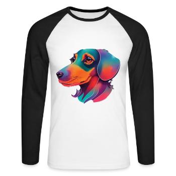 Oeuvre colorée de chiens teckel - T-shirt baseball manches longues Homme - blanc/noir - Devant - Nik (191cm)