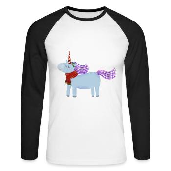 Weihnachtseinhorn mit Schal - Unisex Baseballshirt langarm - Weiß/Schwarz - Vorne - Nik (191cm)