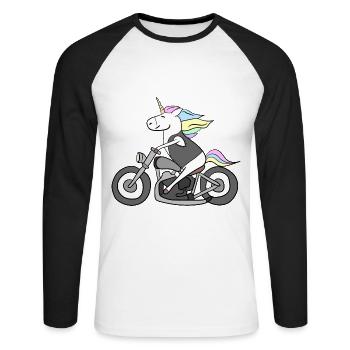Unicorn motorbike - Unisex Baseballshirt langarm - Weiß/Schwarz - Vorne - Nik (191cm)