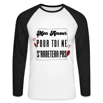 MON AMOUR POUR TOI NE S'ARRETERA PAS. cadeau. - T-shirt baseball manches longues Homme - blanc/noir - Devant - Nik (191cm)