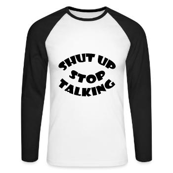 La ferme! - T-shirt baseball manches longues Homme - blanc/noir - Devant - Nik (191cm)