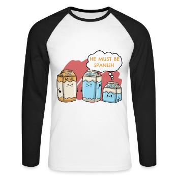 Vegan Vegetarier Sojamilch Soy Spanisch I Geschenk - Unisex Baseballshirt langarm - Weiß/Schwarz - Vorne - Nik (191cm)