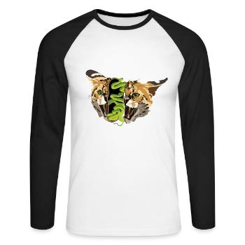surrealer Wildkatzenkopf gefüllt mit Schlangen - Unisex Baseballshirt langarm - Weiß/Schwarz - Vorne - Nik (191cm)