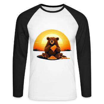 Ours mangeant du nacho au coucher du soleil - T-shirt baseball manches longues Homme - blanc/noir - Devant - Nik (191cm)