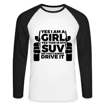 Femme avec véhicule tout-terrain - T-shirt baseball manches longues Homme - blanc/noir - Devant - Nik (191cm)
