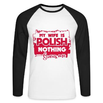 Mari polonais drôle polonais Polska Polski - T-shirt baseball manches longues Homme - blanc/noir - Devant - Nik (191cm)