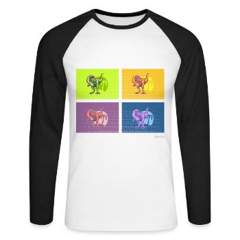 DIN O4 (Dinosaur Pop Art Edition) - T-shirt baseball manches longues Homme - blanc/noir - Devant - Nik (191cm)