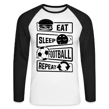 Eat Sleep Football Repeat - Ballsport Fussball - Unisex Baseballshirt langarm - Weiß/Schwarz - Vorne - Nik (191cm)