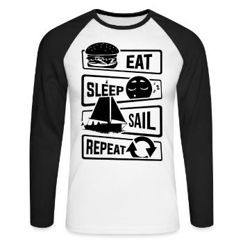 Eat Sleep Sail Repeat - sailing sailboat boat lake - Unisex Long Sleeve Baseball T-Shirt - white/black - Front - Nik (191cm)