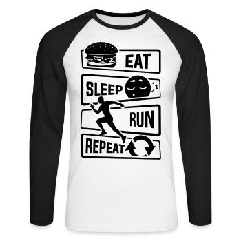 Eat Sleep Run Repeat - Running Runner Fitness Sport - Unisex Long Sleeve Baseball T-Shirt - white/black - Front - Nik (191cm)