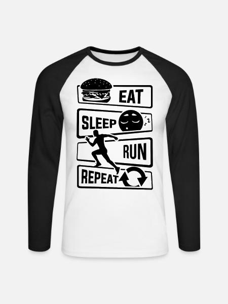 Eat Sleep Run Repeat - Laufen Läufer Fitness Sport - Unisex Baseballshirt langarm - Weiß/Schwarz