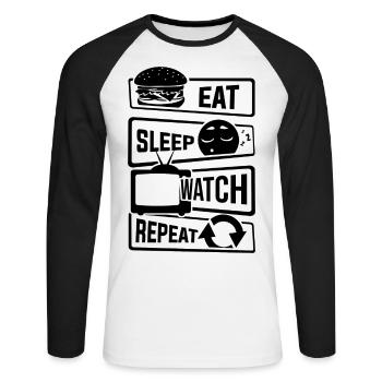 Eat Sleep Watch Repeat - TV Shows Couch TV - Unisex Long Sleeve Baseball T-Shirt - white/black - Front - Nik (191cm)