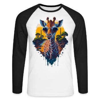 Girafe cool - T-shirt baseball manches longues Homme - blanc/noir - Devant - Nik (191cm)
