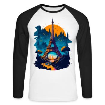 Abstrakter Turm von Paris - Unisex Baseballshirt langarm - Weiß/Schwarz - Vorne - Nik (191cm)