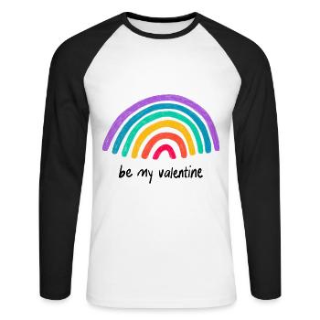 Liebesgrafik be my valentine Regenbogen - Unisex Baseballshirt langarm - Weiß/Schwarz - Vorne - Nik (191cm)