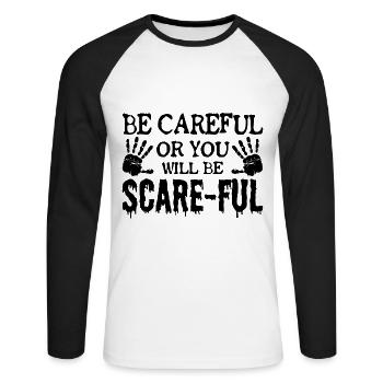 Chasseur de fantômes professionnel prudent ou effrayant - T-shirt baseball manches longues Homme - blanc/noir - Devant - Nik (191cm)