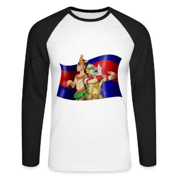 Cambodge Reamker Danse Khmer Apsara I Cadeau - T-shirt baseball manches longues Homme - blanc/noir - Devant - Nik (191cm)