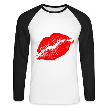 Lèvres rouges sexy. Embrasse-moi sexy. - T-shirt baseball manches longues Homme - blanc/noir - Devant - Nik (191cm)