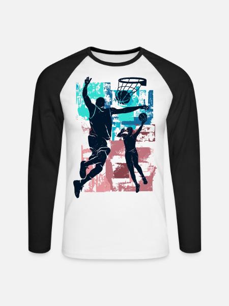 Basketball Spieler Basketball Player Ball - Mannen baseballshirt lange mouw - wit/zwart