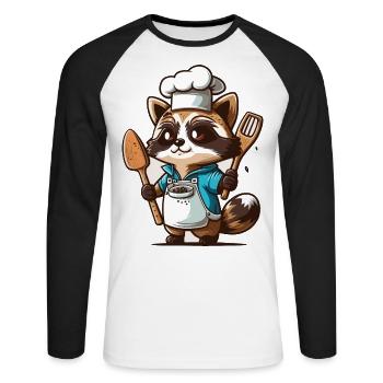 Raccoon Kitchen - Unisex Long Sleeve Baseball T-Shirt - white/black - Front - Nik (191cm)