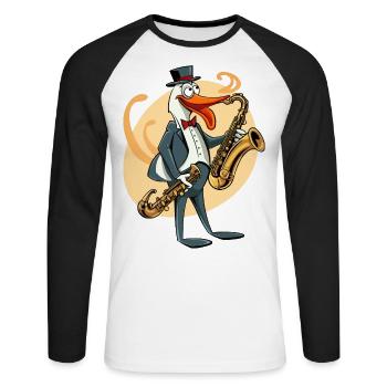 Jazzy Pinguin - Unisex Baseballshirt langarm - Weiß/Schwarz - Vorne - Nik (191cm)