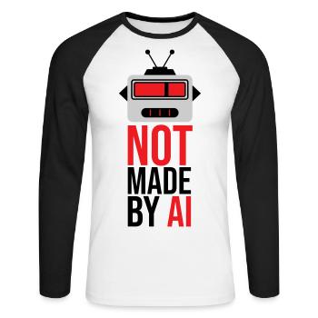 Not made by AI - Unisex Baseballshirt langarm - Weiß/Schwarz - Vorne - Nik (191cm)