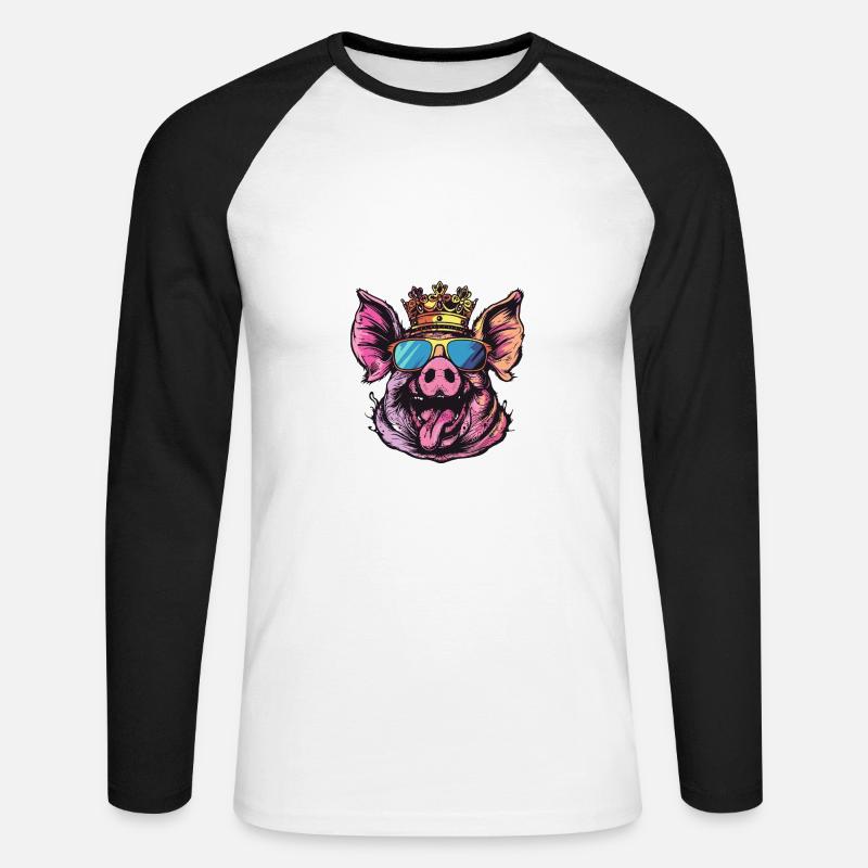 Schwein Comic - Unisex Baseballshirt langarm - Weiß/Schwarz