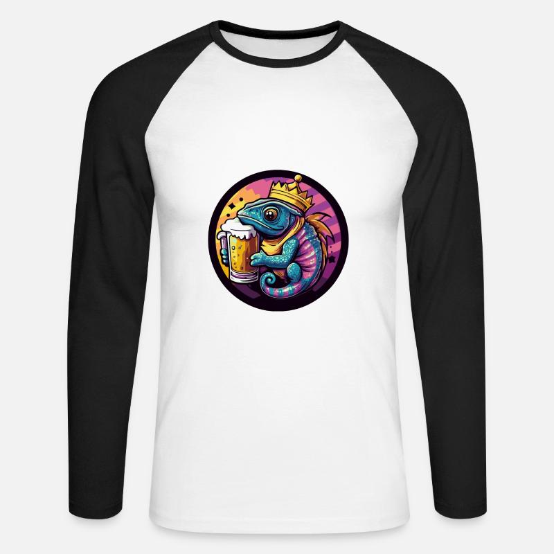 Chameleon Bier Comic - Unisex Baseballshirt langarm - Weiß/Schwarz