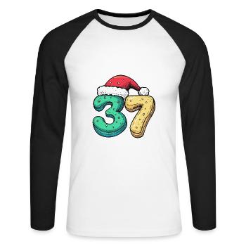37 Numéro Noël - T-shirt baseball manches longues Homme - blanc/noir - Devant - Nik (191cm)
