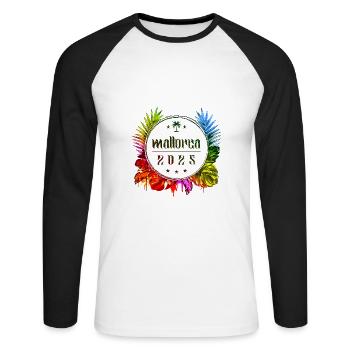 Mallorca 2025 Bunt - Unisex Baseballshirt langarm - Weiß/Schwarz - Vorne - Nik (191cm)