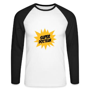 Super docteur ! - T-shirt baseball manches longues Homme - blanc/noir - Devant - Nik (191cm)