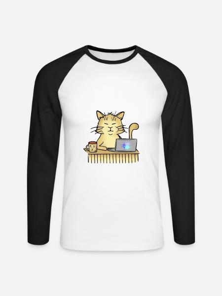 Office Cat - Unisex Baseballshirt langarm - Weiß/Schwarz