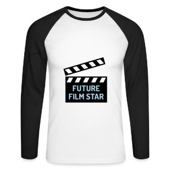 ★ Couleurs de conception modifiables ★ Future star de cinéma - T-shirt baseball manches longues Homme - blanc/noir - Devant - Nik (191cm)