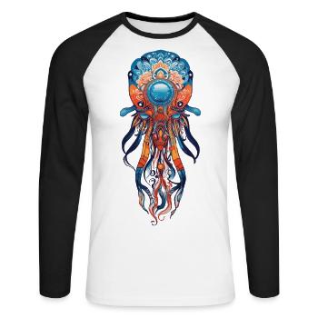 Spiritual Mandala Jellyfish Meditation and Yoga - Unisex Long Sleeve Baseball T-Shirt - white/black - Front - Nik (191cm)