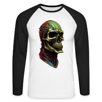 Une tête de mort sympathique - T-shirt baseball manches longues Homme - blanc/noir - Devant - Nik (191cm)