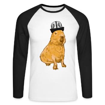 Capybara with funny hat - Unisex Long Sleeve Baseball T-Shirt - white/black - Front - Nik (191cm)