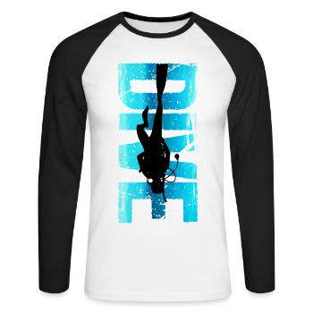 Cadeau de tenue rétro de plongée pour le design du plongeur - T-shirt baseball manches longues Homme - blanc/noir - Devant - Nik (191cm)
