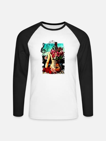 guitare hanches - T-shirt baseball manches longues Homme - blanc/noir
