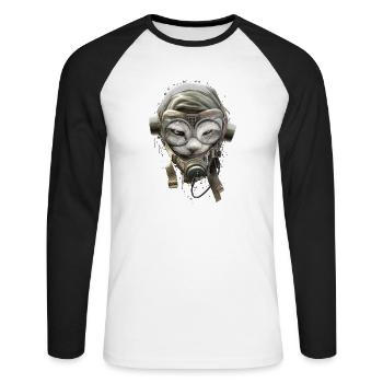 PILOTCAT (Spritzer) - Unisex Baseballshirt langarm - Weiß/Schwarz - Vorne - Nik (191cm)