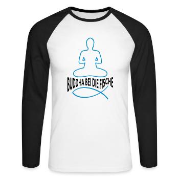 BUDDHA IN THE FISH - Unisex Long Sleeve Baseball T-Shirt - white/black - Front - Nik (191cm)