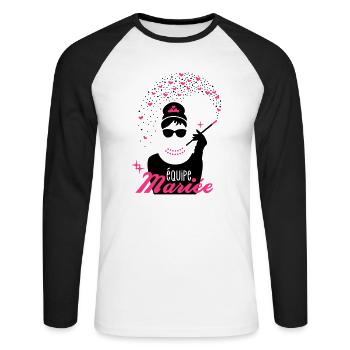 équipe de la mariée - mariée - evjf - tiffany - T-shirt baseball manches longues Homme - blanc/noir - Devant - Nik (191cm)