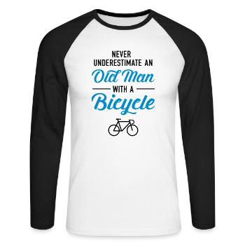 Old Man - Bicycle - Unisex Long Sleeve Baseball T-Shirt - white/black - Front - Nik (191cm)