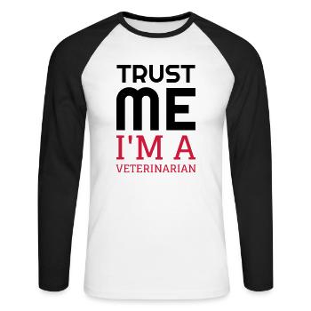 Tierarzt / Tierpflege / Arbeit / Job - Unisex Baseballshirt langarm - Weiß/Schwarz - Vorne - Nik (191cm)