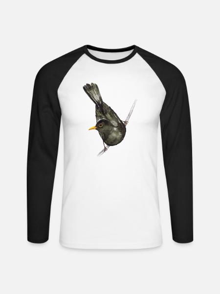 Amsel Aquarell - Unisex Baseballshirt langarm - Weiß/Schwarz