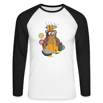 Ours de miel au coucher du soleil - T-shirt baseball manches longues Homme - blanc/noir - Devant - Nik (191cm)