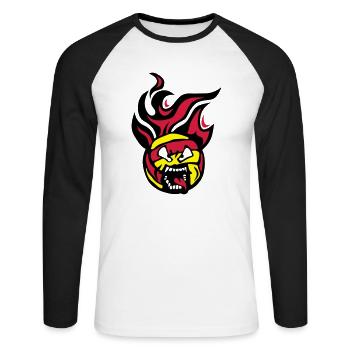 volleyball waterpolo cartoon face flame - Unisex Long Sleeve Baseball T-Shirt - white/black - Front - Nik (191cm)