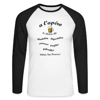 apero humour - T-shirt baseball manches longues Homme - blanc/noir - Devant - Nik (191cm)